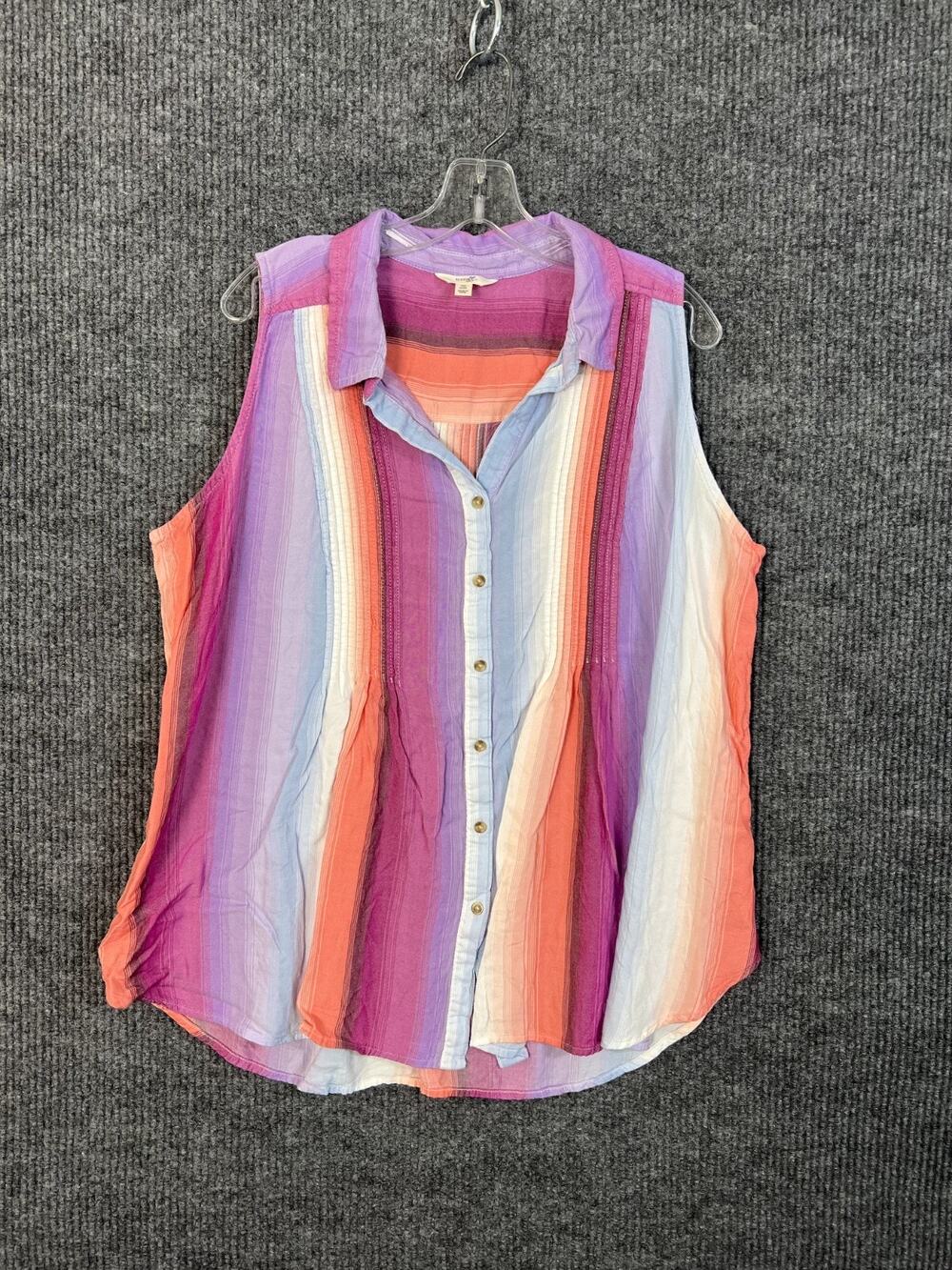 Terra & Sky Striped Button Front Sleeveless Top Womens 14W Multi Color Boho